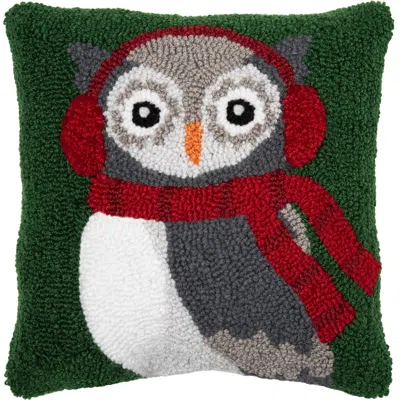 C & F Home C&f Home Winter Owl Wearing Ear Muff And Scarf Christmas Accent Pillow, 12" X 12" In Green