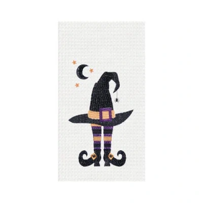 C & F Home C&f Home Witchy Hat With Waning Crescent Moon Halloween Embroidered Cotton Waffle Weave Dishtowel In Black