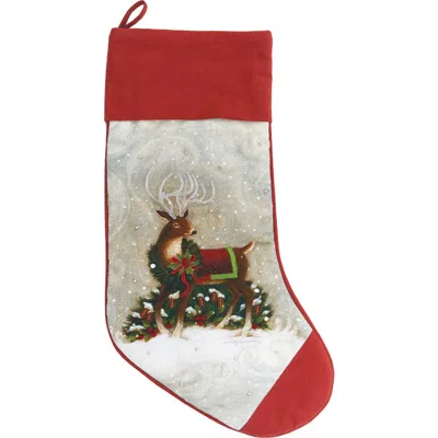 C & F Home C&f Home Woodland Christmas Winter Deer Cotton Stocking With Red Cuff And Toe 20"