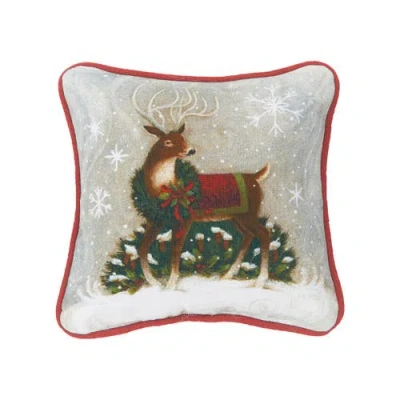 C & F Home C&f Home Woodland Deer Small Printed Christmas Throw Pillow, 8" X 8" In Green