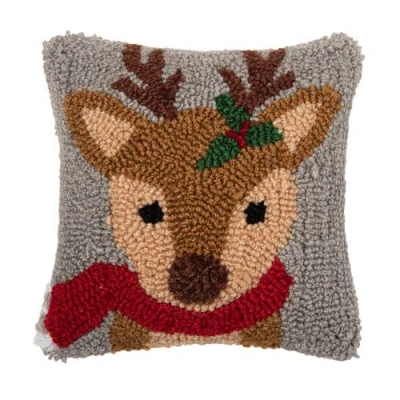 C & F Home C&f Home Woodland Reindeer Christmas Hooked Pillow, 8" X 8" In Gray
