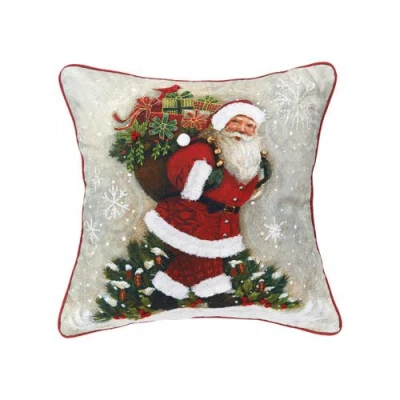 C & F Home C&f Home Woodland Santa Printed & Embellished Christmas Throw Pillow, 18" X 18" In Gray