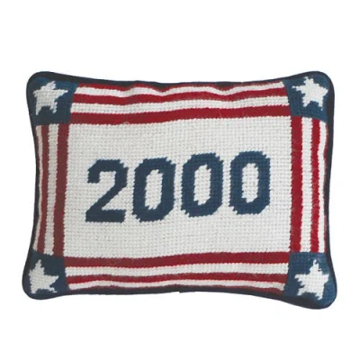 C & F Home C&f Home Year "2000" Stars & Stripes Needlepoint Mini Accent Pillow 6.5" X 9" In White