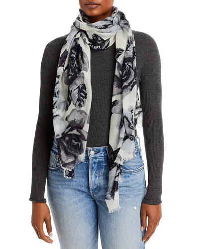 C By Bloomingdale's Bloomingdale's Floral Print Wool Scarf - Exclusive In Black