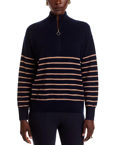 C By Bloomingdale's Cashmere 100% Cashmere Mock Neck Quarter Zip Striped Sweater - Exclusive In Black