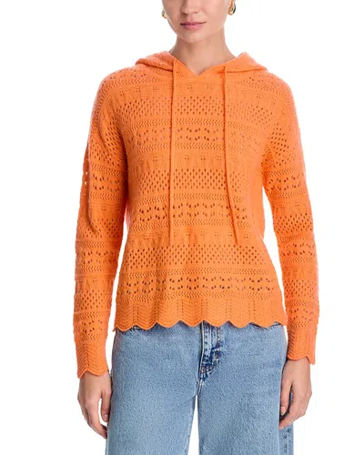 C By Bloomingdale's Cashmere 100% Pointelle Hoodie Sweater - Exclusive In Orange