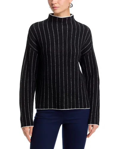 C By Bloomingdale's Cashmere Cashmere Striped Mock Neck Sweater - Exclusive In Black