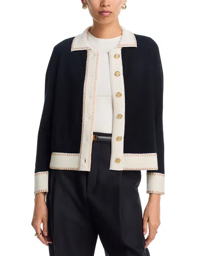 C By Bloomingdale's Cashmere Contrast Trim Cardigan - Exclusive In Black