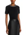 C By Bloomingdale's Cashmere Crystal Trim Short Sleeve Sweater - Exclusive In Black