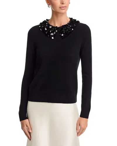 C By Bloomingdale's Cashmere Embellished Crewneck Cashmere Sweater, Exclusive In Black