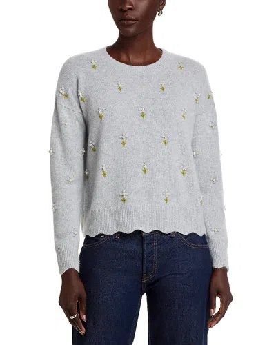 C By Bloomingdale's Cashmere Floral Pearl Embellished Sweater - Exclusive In Gray