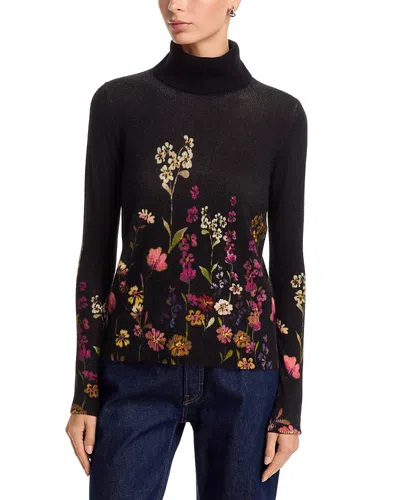 C By Bloomingdale's Cashmere Floral Print Turtleneck Cashmere Sweater, Exclusive In Black