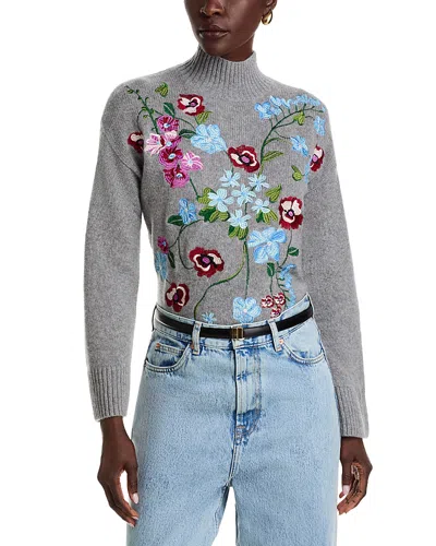 C By Bloomingdale's Cashmere Garden Floral Mock Neck Sweater - Exclusive In Gray
