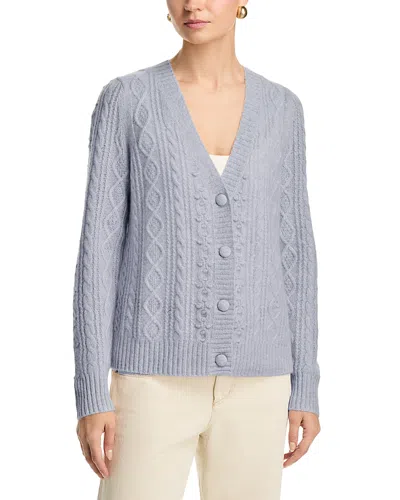 C By Bloomingdale's Cashmere High Low V Neck Allover Pom Cashmere Cardigan - Exclusive In Blue