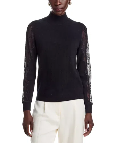 C By Bloomingdale's Cashmere Lace Sleeve Mockneck Cashmere Sweater - Exclusive In Black