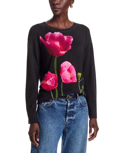C By Bloomingdale's Cashmere Large Floral Crewneck Cashmere Sweater - Exclusive In Black