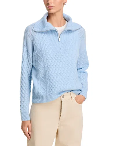 C By Bloomingdale's Cashmere Quarter Zip Cable Knit Sweater - Exclusive In Blue