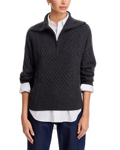C By Bloomingdale's Cashmere Quarter Zip Cable Knit Sweater - Exclusive In Black