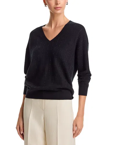 C By Bloomingdale's Cashmere Rhinestone V Neck Cashmere Sweater, Exclusive In Black