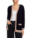 C By Bloomingdale's Cashmere Contrast Trim Cardigan - Exclusive In Black/camel