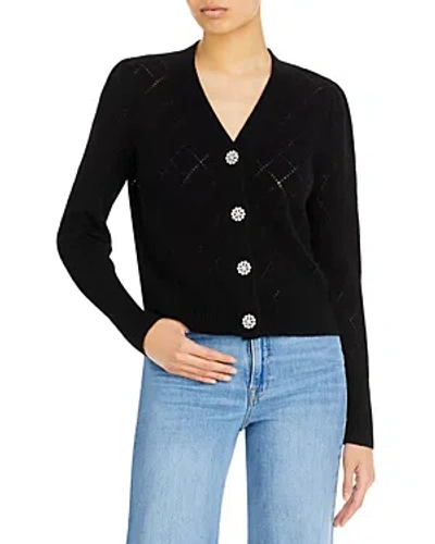 C By Bloomingdale's Cashmere Diamond Pointelle Crystal Button Cashmere Cardigan - 100% Exclusive In Black