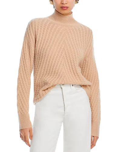 C By Bloomingdale's Cashmere Drop Shoulder Waffle Mock Neck Sweater - Exclusive In Honey