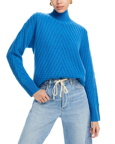 C By Bloomingdale's Cashmere Drop Shoulder Waffle Mock Neck Sweater - Exclusive In Lagoon