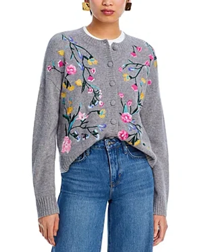 C By Bloomingdale's Cashmere Garden Floral Cardigan - Exclusive In Medium Grey