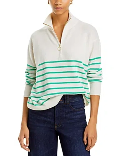 C By Bloomingdale's Cashmere Mock Neck Quarter Zip Striped Cashmere Jumper - 100% Exclusive In Ivory/seasweed