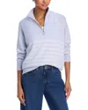 C By Bloomingdale's Cashmere Mock Neck Quarter Zip Striped Cashmere Sweater - Exclusive In Serenity Blue/ivory