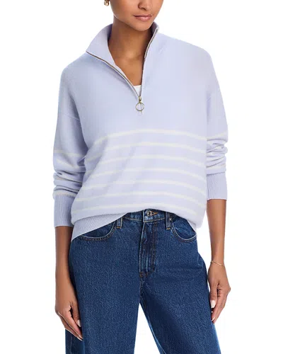 C By Bloomingdale's Cashmere Mock Neck Quarter Zip Striped Cashmere Sweater - Exclusive In Serenity Blue/ivory
