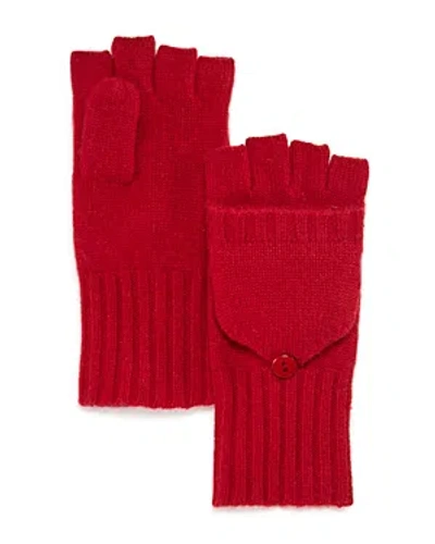 C By Bloomingdale's Cashmere Ribbed Knit Cashmere Pop Top Mittens - Exclusive In Cherry