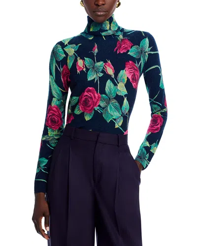 C By Bloomingdale's Cashmere Rose Print Turtleneck Cashmere Sweater - Exclusive In Peacoat