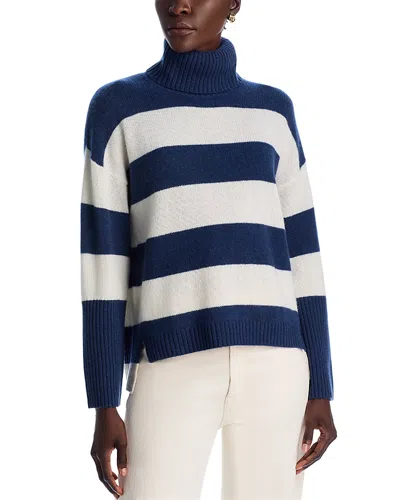 C By Bloomingdale's Cashmere Striped Turtleneck Sweater - Exclusive In Anchor Blue/ivory