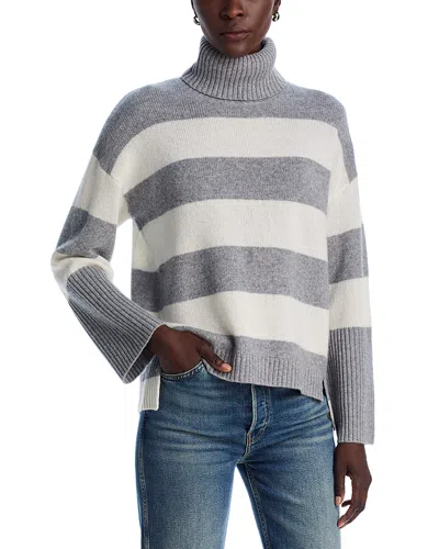 C By Bloomingdale's Cashmere Striped Turtleneck Sweater - Exclusive In Medium Grey/ivory