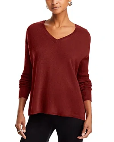 C By Bloomingdale's Cashmere V-neck Ribbed Sleeve Cashmere Sweater - Exclusive In Dark Sienna