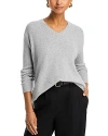 C By Bloomingdale's Cashmere V-neck Ribbed Sleeve Cashmere Sweater - Exclusive In Light Grey