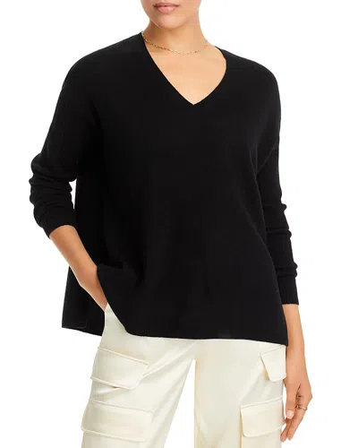 C By Bloomingdale's Cashmere V-neck Ribbed Sleeve Cashmere Sweater - Exclusive In Black
