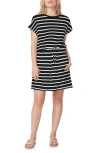 C&c California Barbara Dolman Sleeve Pocket Jersey Dress In Black Night/snow White Stripe