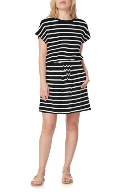 C&c California Barbara Dolman Sleeve Pocket Jersey Dress In Black Night/ Snow White Stripe