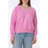 C&c California C & C California Delilah Sunwashed Fleece V-neck Sweatshirt In Aurora Pink