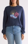 C&c California C & C California Millie Graphic Terry Sweatshirt In Mood Indigo