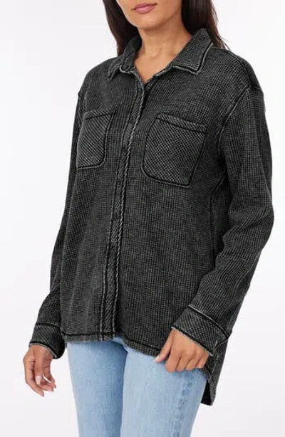 C&c California C & C California Sky Washed Waffle Knit Shacket In Black Sand