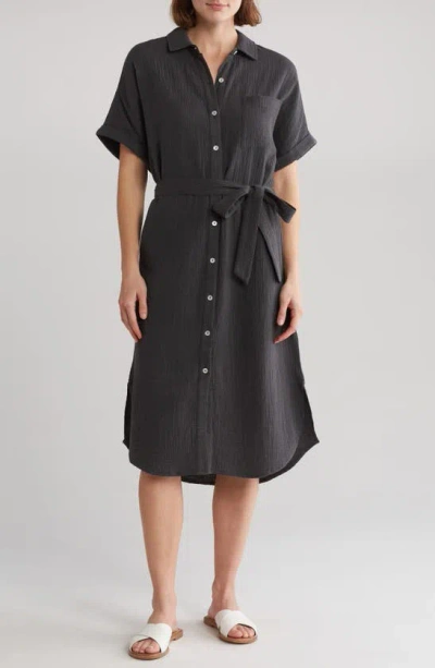 C&c California Freya Cotton Gauze Dolman Sleeve Shirtdress In Black Sand