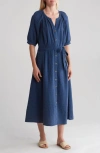 C&c California Freya Cotton Gauze Dolman Sleeve Shirtdress In Light Indigo Garment Dye