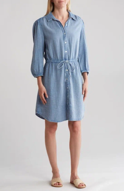 C&c California Marie Double Cotton Gauze Shirtdress In Light Indigo Garment Dye