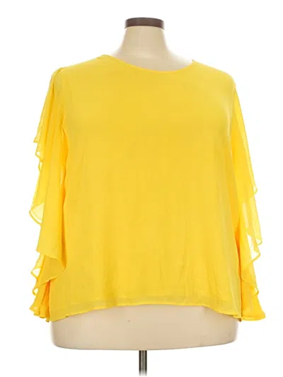 Pre-owned C Established 1946 3/4 Sleeve Top Yellow Cold Shoulder Neckline Tops