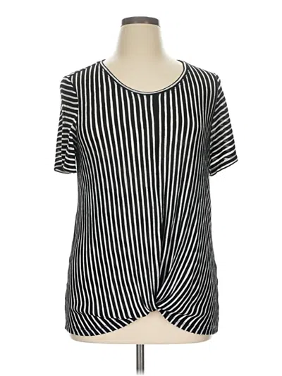 Pre-owned C Established 1946 Short Sleeve Top Black Stripes Pattern Keyhole Neckline Tops