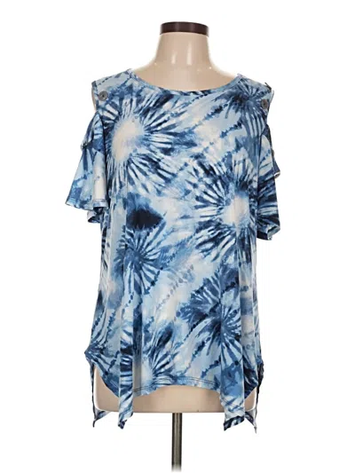 Pre-owned C Established 1946 Short Sleeve Top Blue Tie-dye Pattern Cold Shoulder Neckline Tops