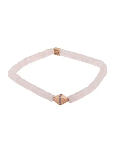 Pre-owned C. Grassi 14k Diamond & Rose Quartz Stretch Bracelet, 6.75" In Multi